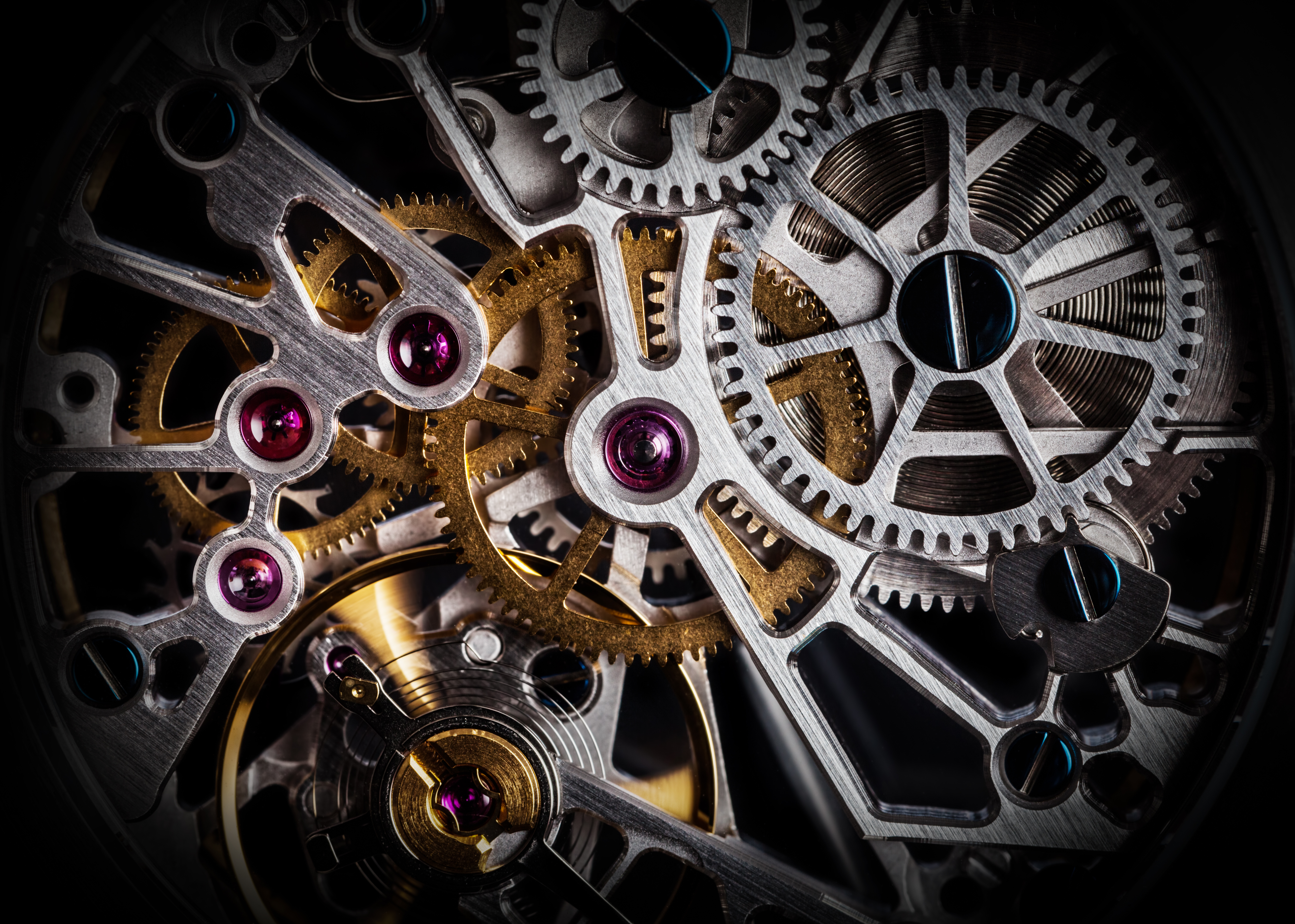 Precision jeweled watch gears working in perfect synchronization, representing automated brand consistency across partner ecosystems